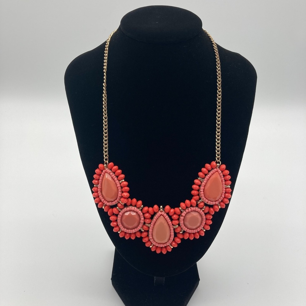 Charming Charlie Peach Coral Bead Statement Necklace Boho Sunburst Bib